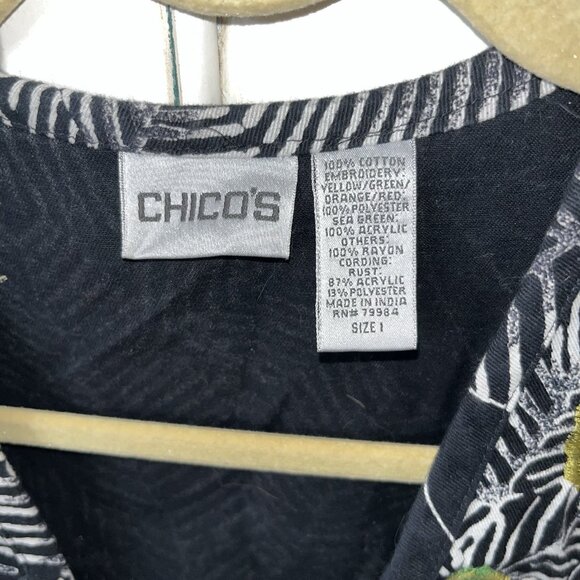 Chico’s Boho Black Art Embroidered Floral Open Vest Size 1/ US 8 Med - Picture 3 of 8